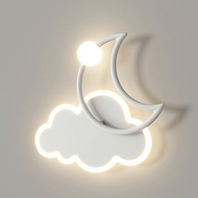 Modern Minimalist Kids Cloud Moon Round Iron Acrylic LED Wall Sconce Lamp For Bedroom