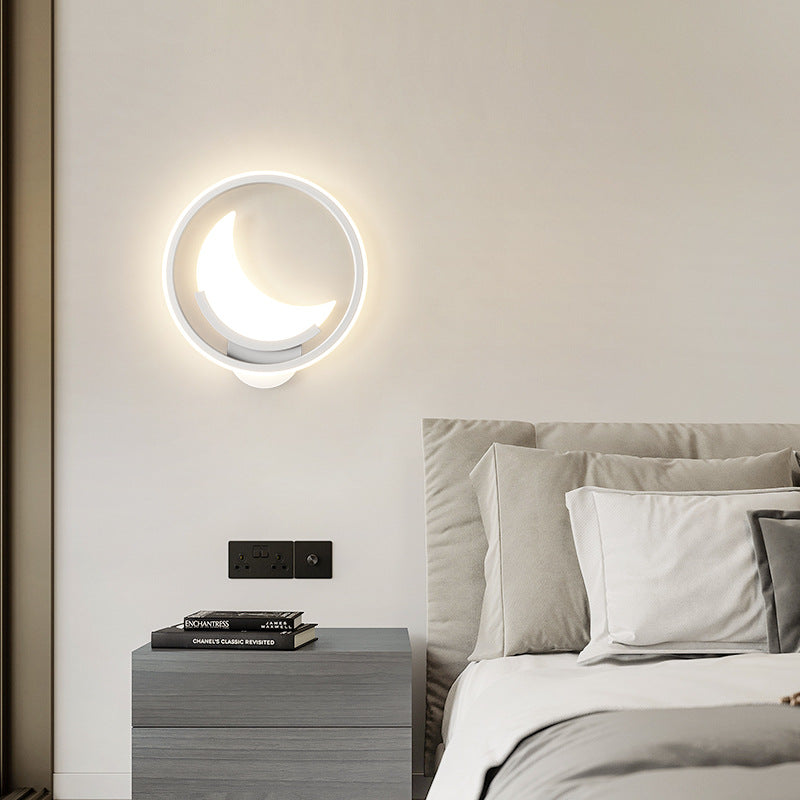 Modern Minimalist Kids Cloud Moon Round Iron Acrylic LED Wall Sconce Lamp For Bedroom