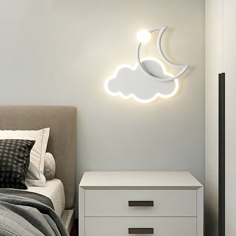 Modern Minimalist Kids Cloud Moon Round Iron Acrylic LED Wall Sconce Lamp For Bedroom