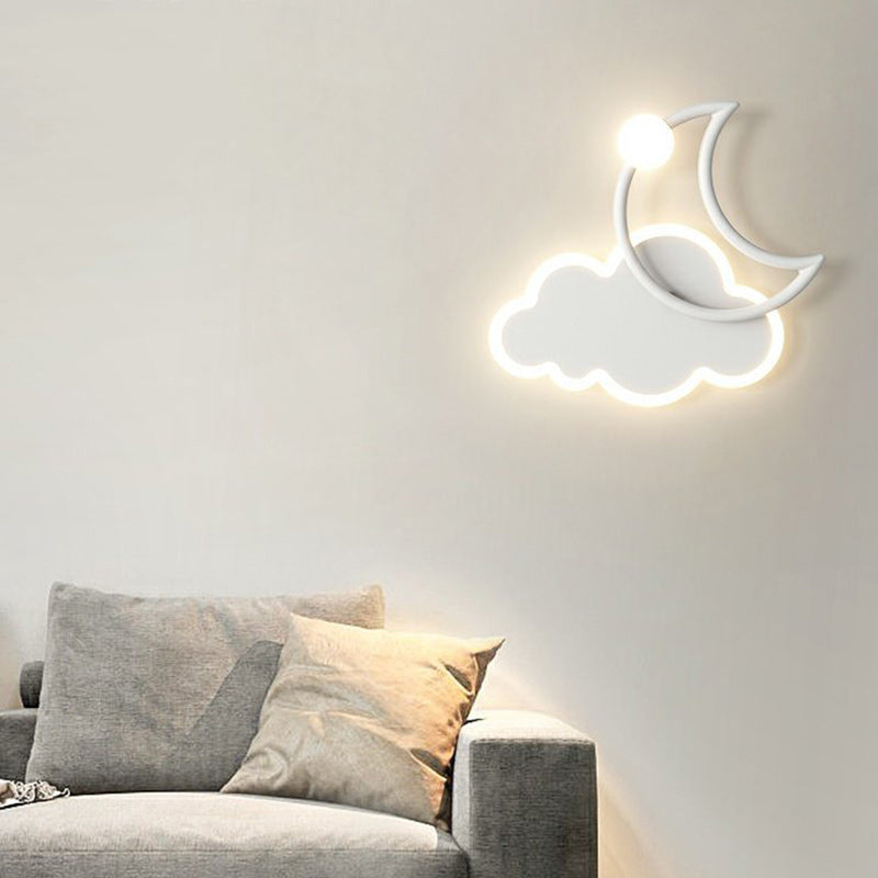 Modern Minimalist Kids Cloud Moon Round Iron Acrylic LED Wall Sconce Lamp For Bedroom