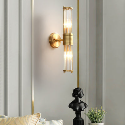 Modern Minimalist Cylinder Iron Copper Frame Glass Shade 1/2 Light Wall Sconce Lamp For Living Room