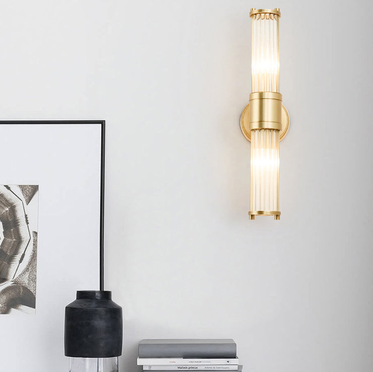 Modern Minimalist Cylinder Iron Copper Frame Glass Shade 1/2 Light Wall Sconce Lamp For Living Room