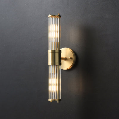 Modern Minimalist Cylinder Iron Copper Frame Glass Shade 1/2 Light Wall Sconce Lamp For Living Room