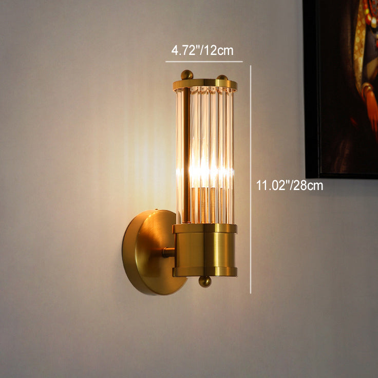 Modern Minimalist Cylinder Iron Copper Frame Glass Shade 1/2 Light Wall Sconce Lamp For Living Room