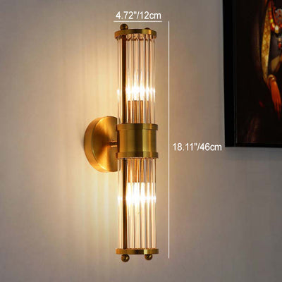 Modern Minimalist Cylinder Iron Copper Frame Glass Shade 1/2 Light Wall Sconce Lamp For Living Room