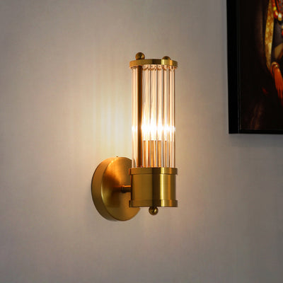 Modern Minimalist Cylinder Iron Copper Frame Glass Shade 1/2 Light Wall Sconce Lamp For Living Room