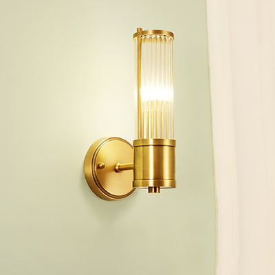 Modern Minimalist Cylinder Iron Copper Frame Glass Shade 1/2 Light Wall Sconce Lamp For Living Room