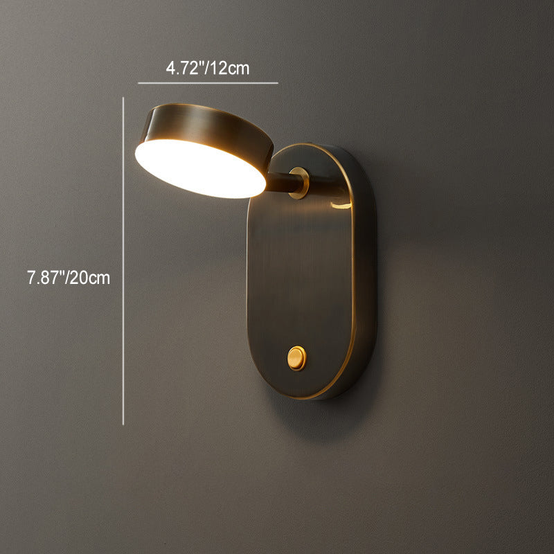 Contemporary Nordic Rotatable Oval Cylinder Full Copper LED Wall Sconce Lamp For Bedroom