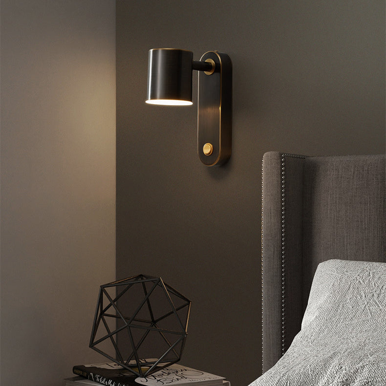 Contemporary Nordic Rotatable Oval Cylinder Full Copper LED Wall Sconce Lamp For Bedroom