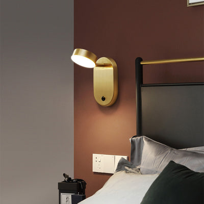 Contemporary Nordic Rotatable Oval Cylinder Full Copper LED Wall Sconce Lamp For Bedroom