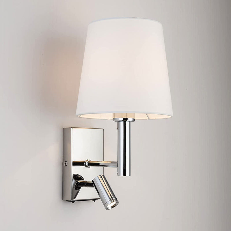 Moderne minimalistische runde trapezförmige Eisen Stoff 1-Licht Wandleuchte Lampe für Wohnzimmer 