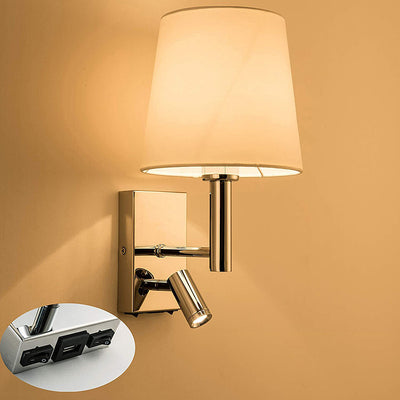 Moderne minimalistische runde trapezförmige Eisen Stoff 1-Licht Wandleuchte Lampe für Wohnzimmer 