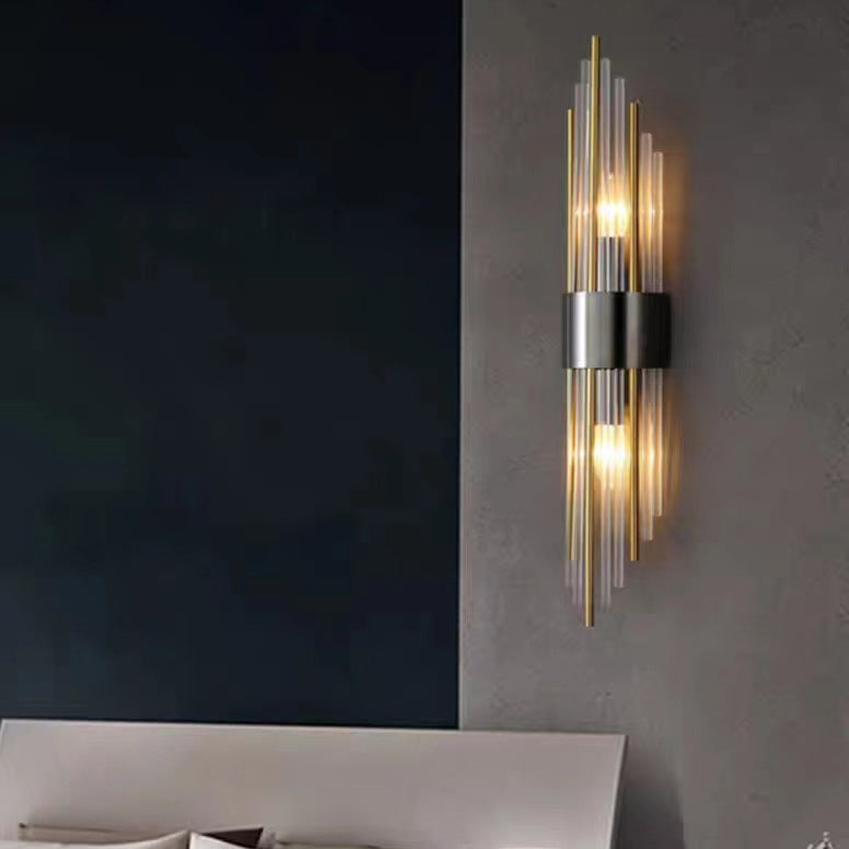 Contemporary Nordic Round Tube Long Stainless Steel Crystal 2-Light Wall Sconce Lamp For Living Room