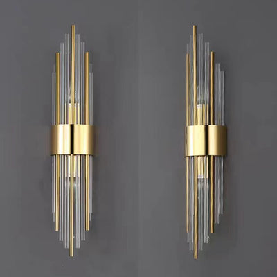 Contemporary Nordic Round Tube Long Stainless Steel Crystal 2-Light Wall Sconce Lamp For Living Room