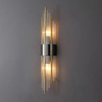 Contemporary Nordic Round Tube Long Stainless Steel Crystal 2-Light Wall Sconce Lamp For Living Room