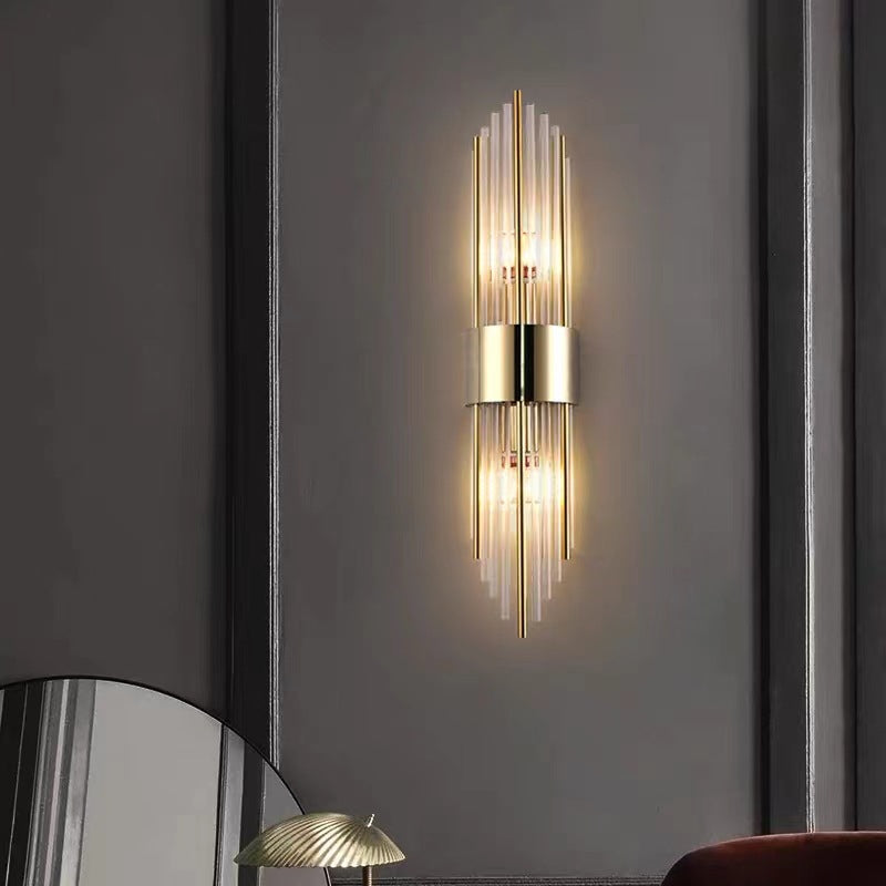 Contemporary Nordic Round Tube Long Stainless Steel Crystal 2-Light Wall Sconce Lamp For Living Room