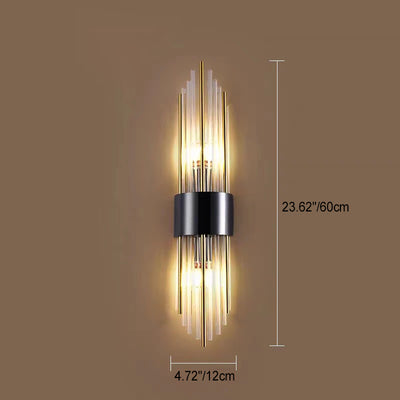 Contemporary Nordic Round Tube Long Stainless Steel Crystal 2-Light Wall Sconce Lamp For Living Room