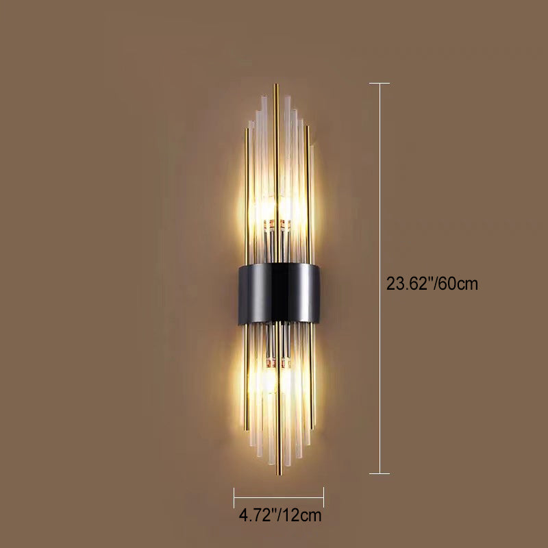 Contemporary Nordic Round Tube Long Stainless Steel Crystal 2-Light Wall Sconce Lamp For Living Room