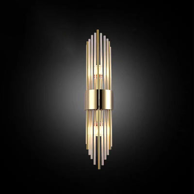 Contemporary Nordic Round Tube Long Stainless Steel Crystal 2-Light Wall Sconce Lamp For Living Room