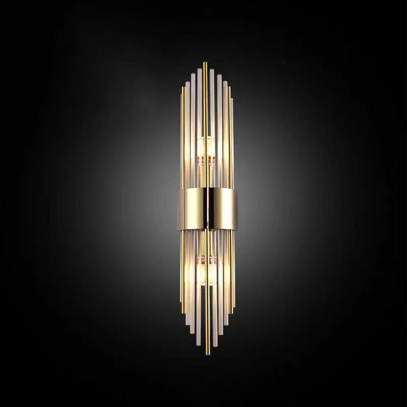 Contemporary Nordic Round Tube Long Stainless Steel Crystal 2-Light Wall Sconce Lamp For Living Room