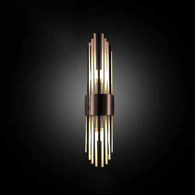 Contemporary Nordic Round Tube Long Stainless Steel Crystal 2-Light Wall Sconce Lamp For Living Room