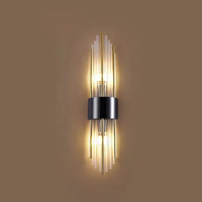 Contemporary Nordic Round Tube Long Stainless Steel Crystal 2-Light Wall Sconce Lamp For Living Room