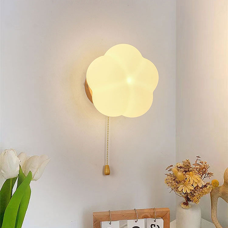 Modern Minimalist Flower Wood Acrylic 1-Light Wall Sconce Lamp For Living Room