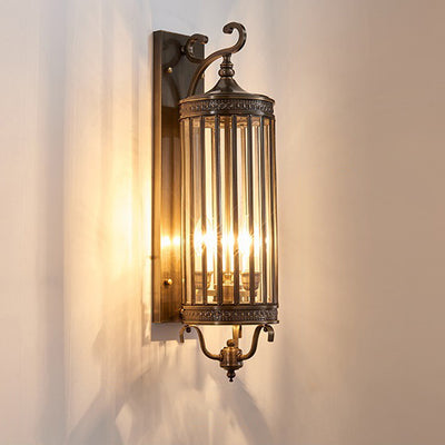 Modern Luxury Waterproof Line Cylinder Copper Frame Glass Shade 1/3/6 Light Wall Sconce Lamp For Garden