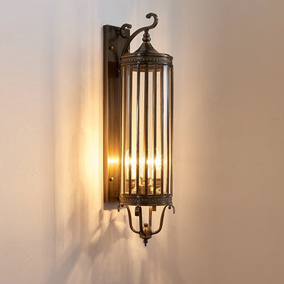 Modern Luxury Waterproof Line Cylinder Copper Frame Glass Shade 1/3/6 Light Wall Sconce Lamp For Garden