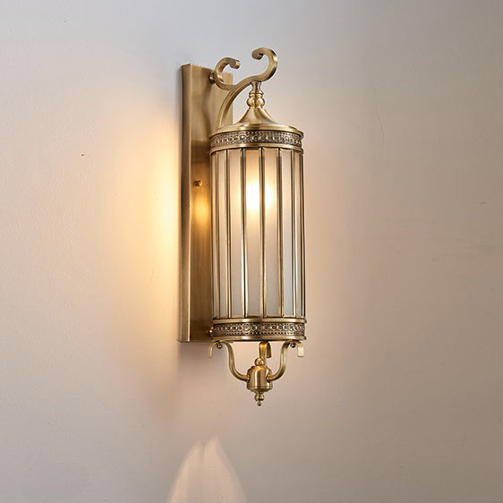 Modern Luxury Waterproof Line Cylinder Copper Frame Glass Shade 1/3/6 Light Wall Sconce Lamp For Garden