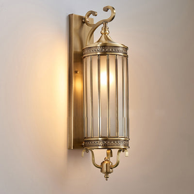 Modern Luxury Waterproof Line Cylinder Copper Frame Glass Shade 1/3/6 Light Wall Sconce Lamp For Garden