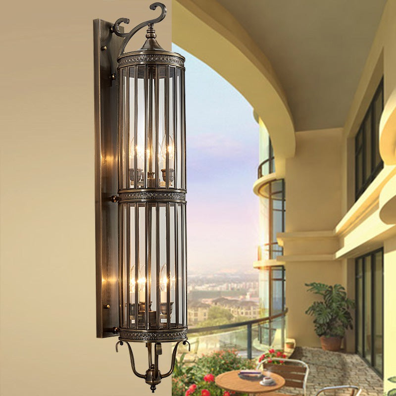 Modern Luxury Waterproof Line Cylinder Copper Frame Glass Shade 1/3/6 Light Wall Sconce Lamp For Garden