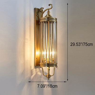 Modern Luxury Waterproof Line Cylinder Copper Frame Glass Shade 1/3/6 Light Wall Sconce Lamp For Garden