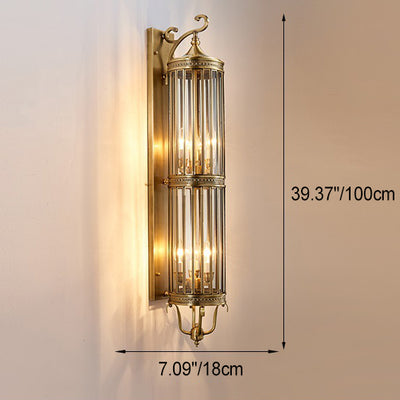 Modern Luxury Waterproof Line Cylinder Copper Frame Glass Shade 1/3/6 Light Wall Sconce Lamp For Garden