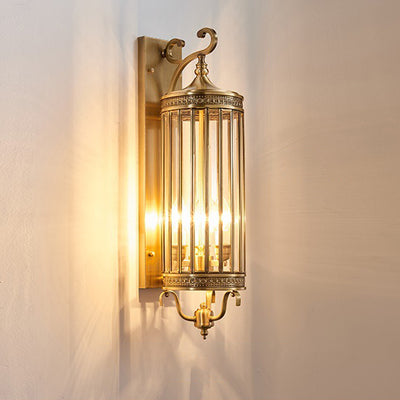 Modern Luxury Waterproof Line Cylinder Copper Frame Glass Shade 1/3/6 Light Wall Sconce Lamp For Garden