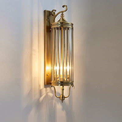 Modern Luxury Waterproof Line Cylinder Copper Frame Glass Shade 1/3/6 Light Wall Sconce Lamp For Garden