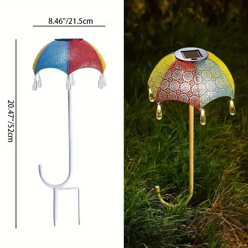 Modern Art Deco Solar Waterproof Umbrella Iron LED Ground Plug Outdoor Light For Garden