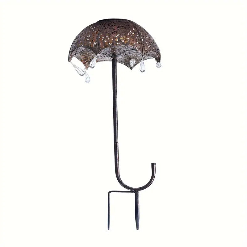 Modern Art Deco Solar Waterproof Umbrella Iron LED Ground Plug Outdoor Light For Garden