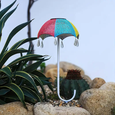 Modern Art Deco Solar Waterproof Umbrella Iron LED Ground Plug Outdoor Light For Garden