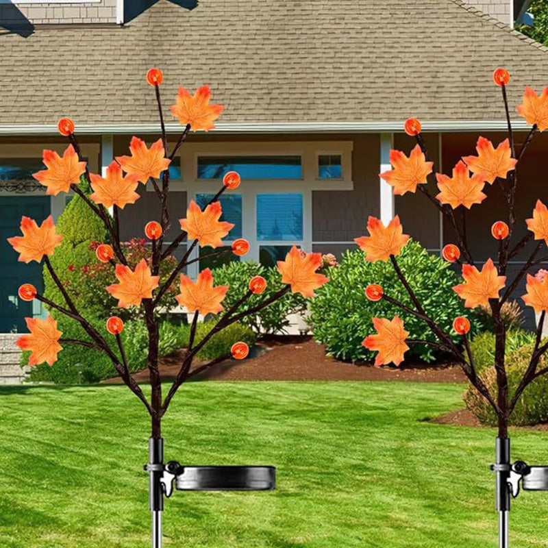 Modern Art Deco Solar Pumpkin Maple Leaf Stainless Steel Acrylic LED Ground Plug Landscape Outdoor Light For Garden