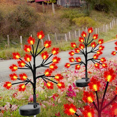 Modern Art Deco Solar Pumpkin Maple Leaf Stainless Steel Acrylic LED Ground Plug Landscape Outdoor Light For Garden