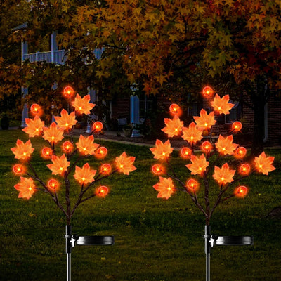 Modern Art Deco Solar Pumpkin Maple Leaf Stainless Steel Acrylic LED Ground Plug Landscape Outdoor Light For Garden