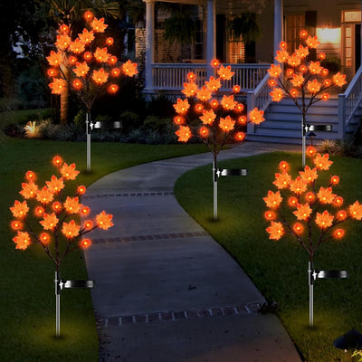 Modern Art Deco Solar Pumpkin Maple Leaf Stainless Steel Acrylic LED Ground Plug Landscape Outdoor Light For Garden