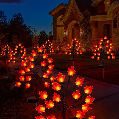 Modern Art Deco Solar Pumpkin Maple Leaf Stainless Steel Acrylic LED Ground Plug Landscape Outdoor Light For Garden