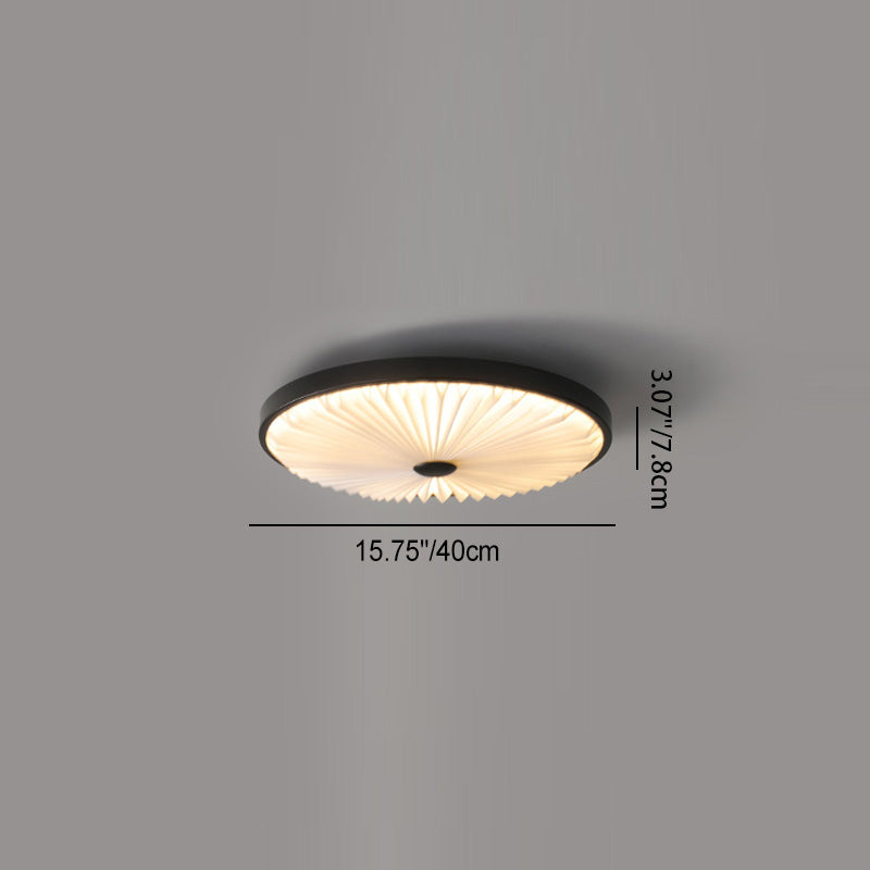 Traditional Chinese Round Pleated Iron PVC LED Flush Mount Ceiling Light For Living Room