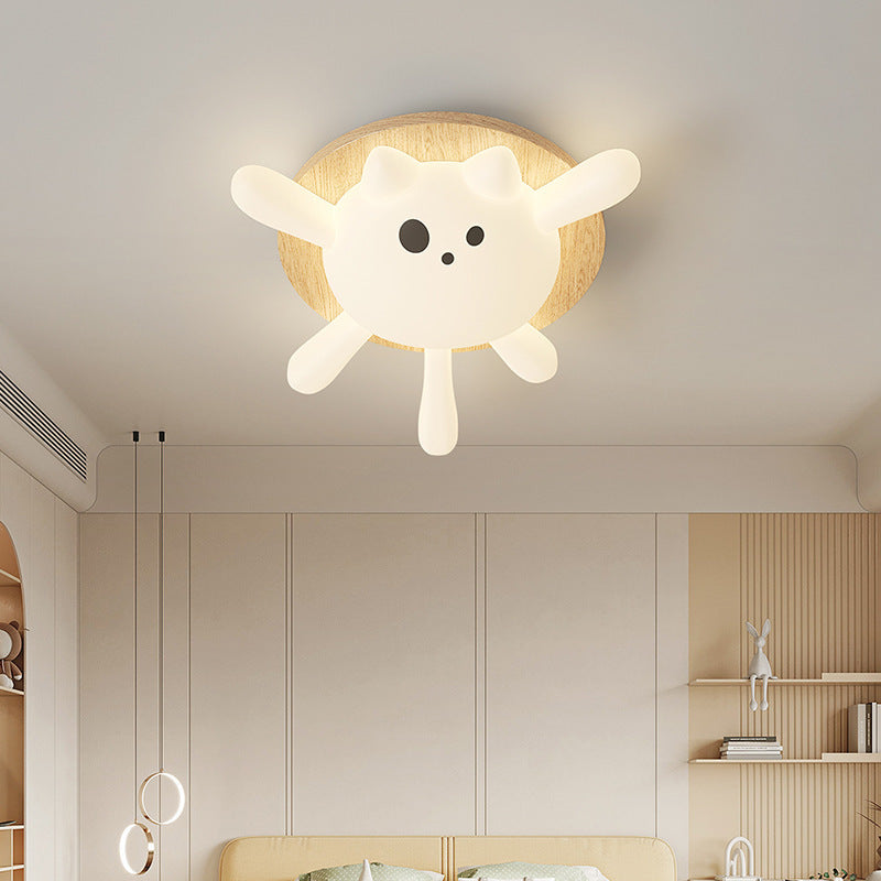 Contemporary Creative Kids Round Cat Iron PE LED Flush Mount Ceiling Light For Bedroom