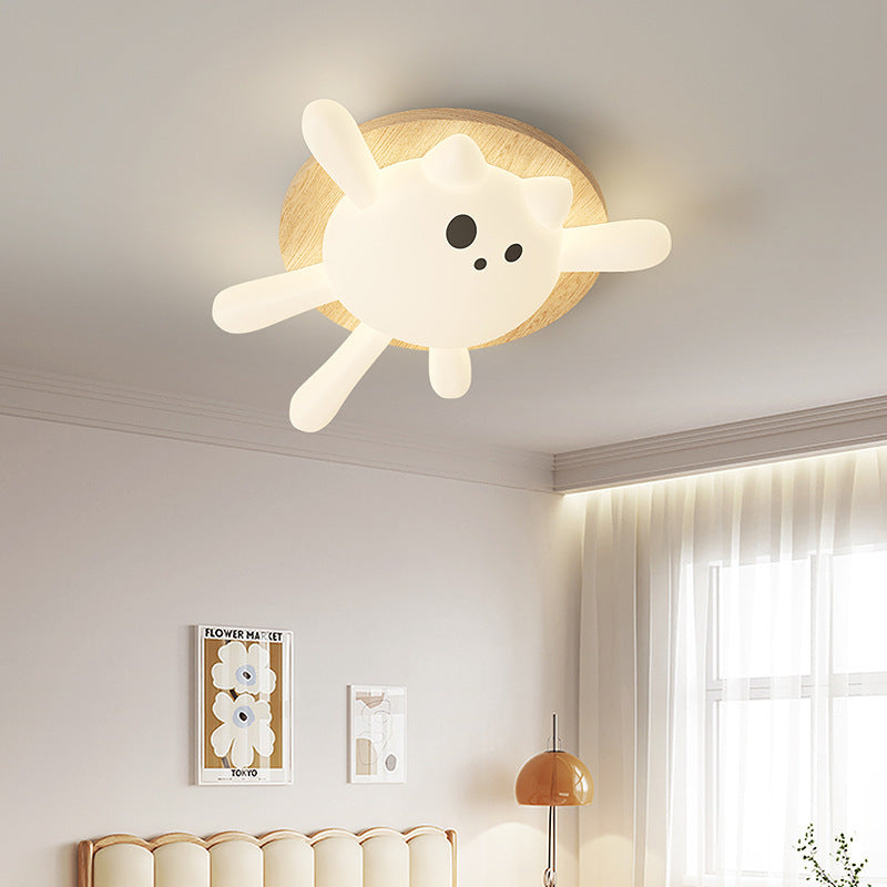 Contemporary Creative Kids Round Cat Iron PE LED Flush Mount Ceiling Light For Bedroom