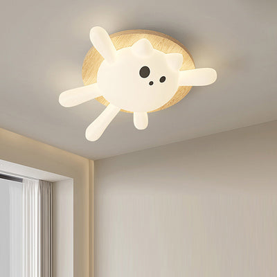 Contemporary Creative Kids Round Cat Iron PE LED Flush Mount Ceiling Light For Bedroom