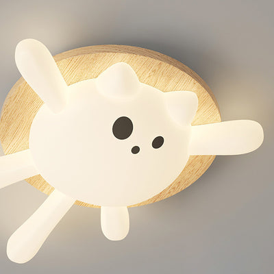 Contemporary Creative Kids Round Cat Iron PE LED Flush Mount Ceiling Light For Bedroom