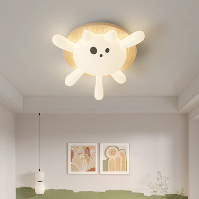 Contemporary Creative Kids Round Cat Iron PE LED Flush Mount Ceiling Light For Bedroom